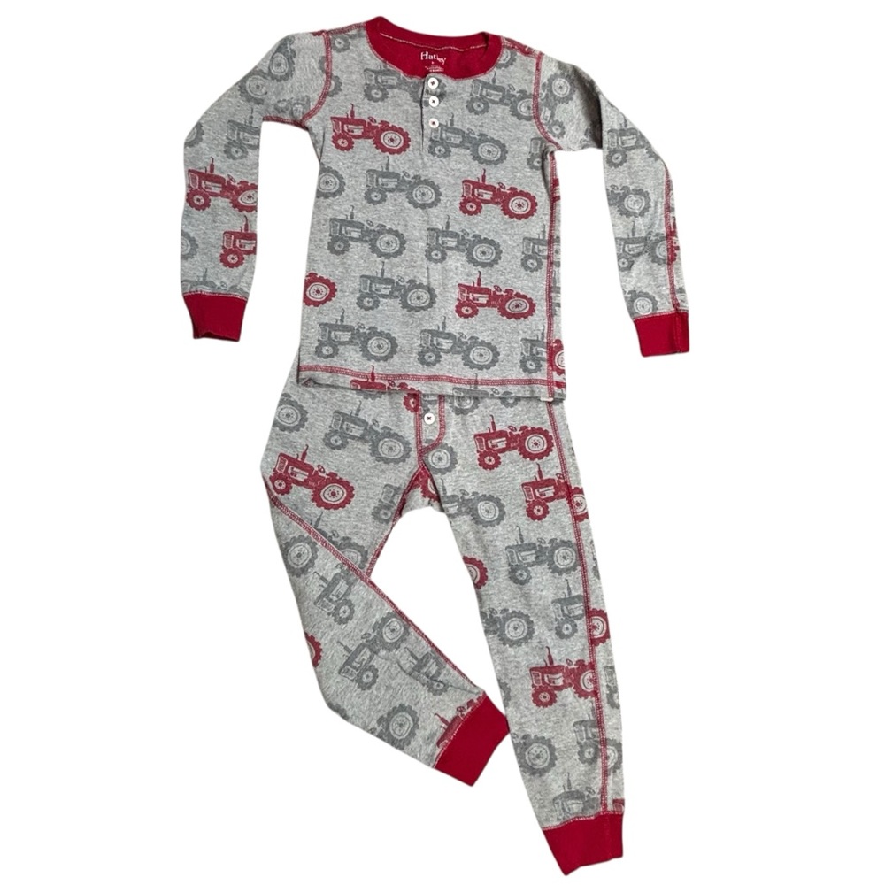 Hatley Grey & Red All Over Tractor Print 2 Piece Kids Pyjama Set 5